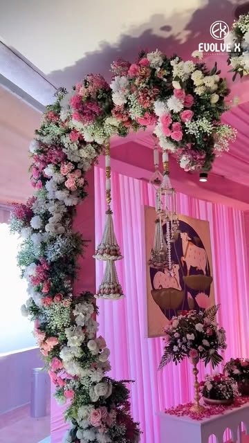 Pink floral arch décor